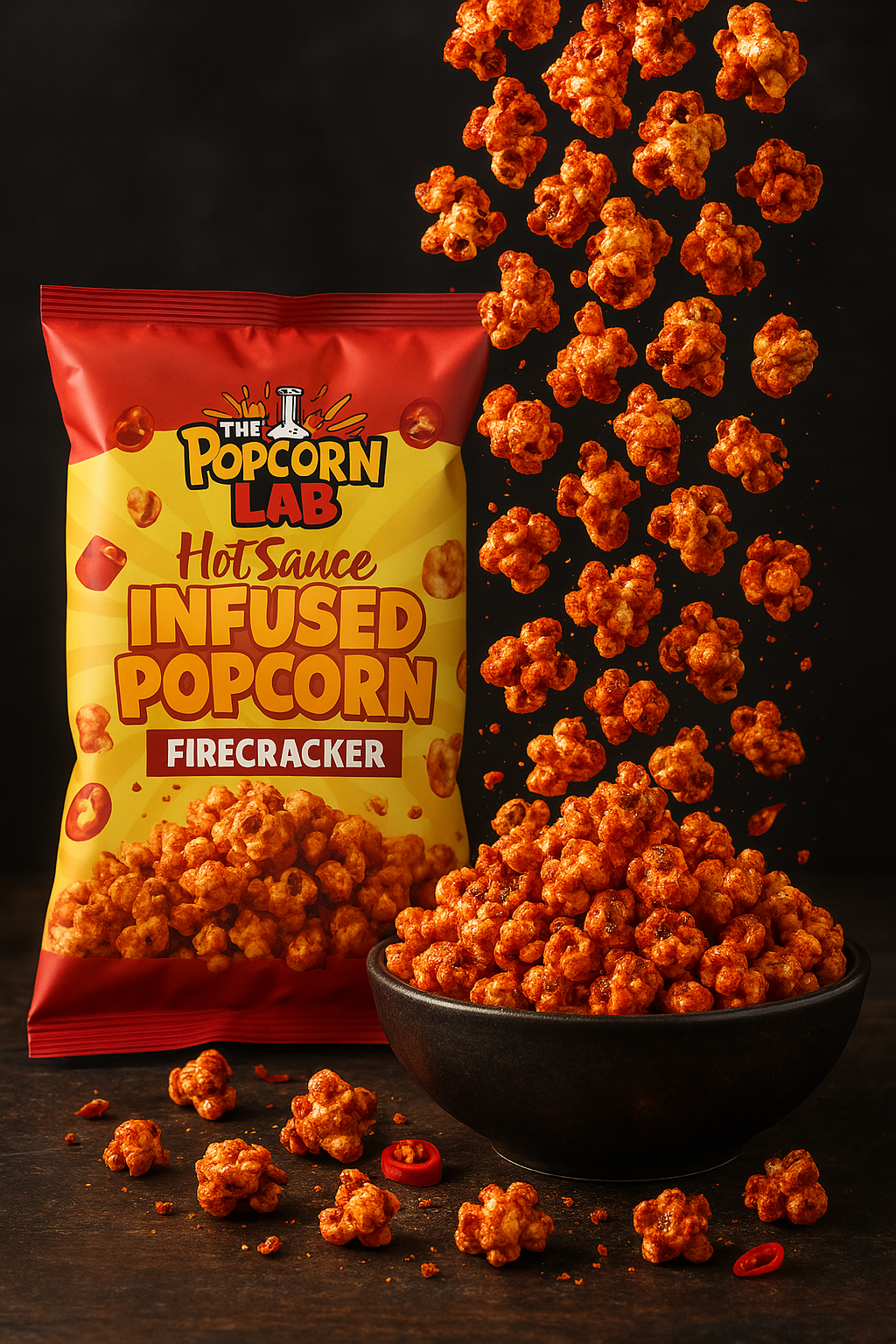Firecracker: Hot Sauce Infused Popcorn | The Perfect Blend of Sweet & Spicy