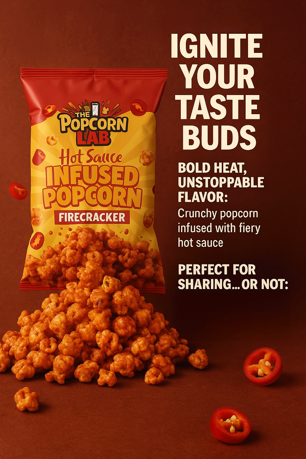 Firecracker: Hot Sauce Infused Popcorn | The Perfect Blend of Sweet & Spicy